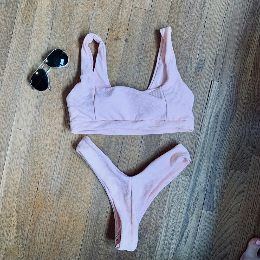 Blush Ribbed Thong Bikini Set - Picture 3 of 6